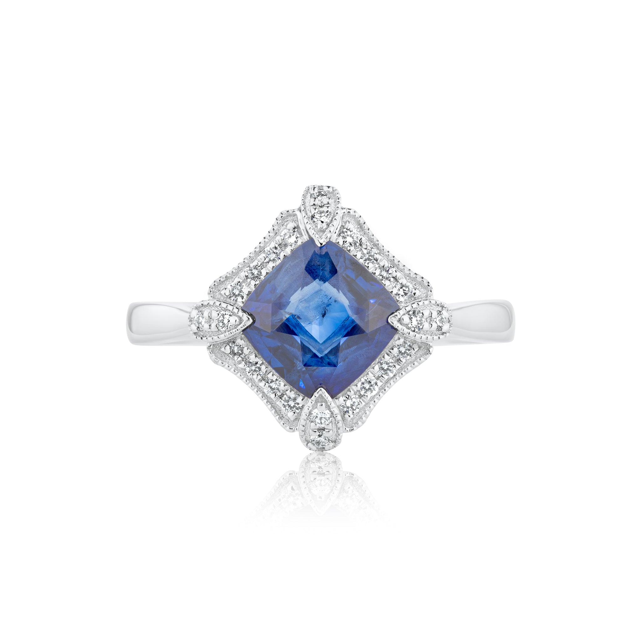 2.11ct Blue Sapphire & Diamond Art Deco Ring